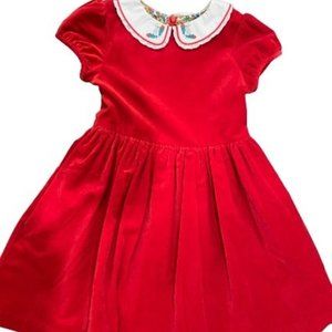 Mini Boden Collared Velvet Holiday Party Dress Rockabilly Red Size 7-8